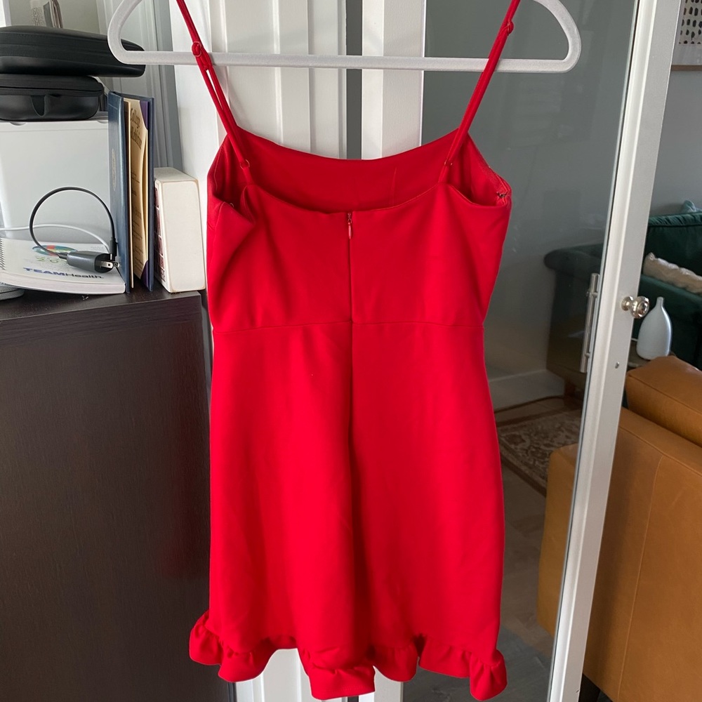Lulu's Red Ruffle Hem Mini Dress - Picture 3 of 5